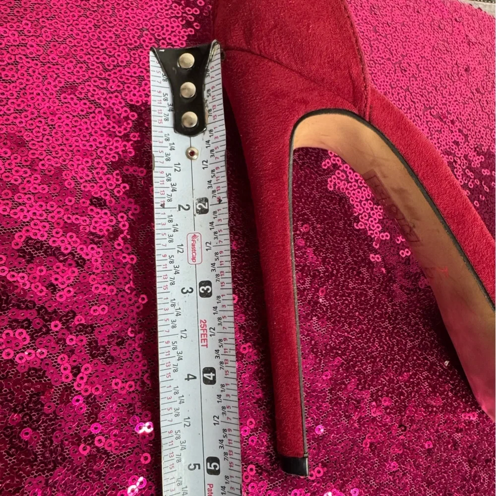 ALDO 🌹 Red Peep-Toe Stiletto Platform Heels, Golden Ankle Strap (Women’s Size 7) - Picture 5 of 14